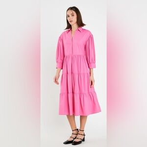English Factory V-Neckline Puff Sleeve Midi Dress (XS)